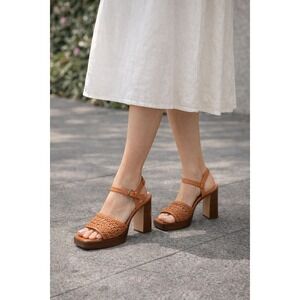 NIB Katy Perry The Steady‎ Ankle Strap Platform Heels Woven Tan Orange Size 10M